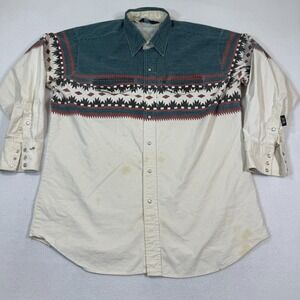 Brooks & Dunn Shirt Men 17.5 35 Pearl Snap Aztec Western Long Sleeve Denim‎ Yoke
